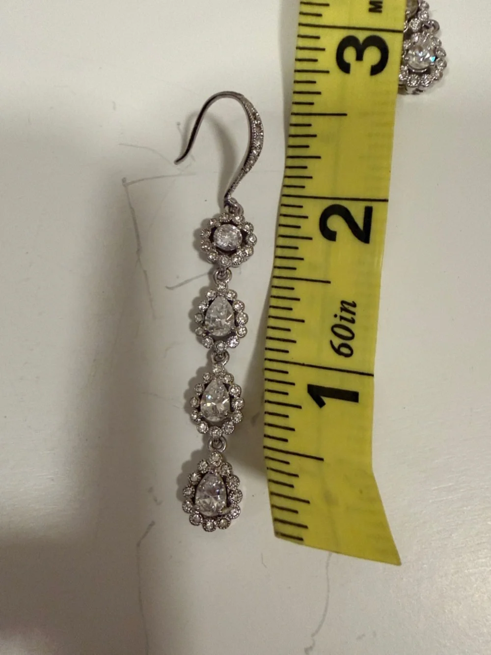 Elegant Silver Crystal Drop Earrings - Long Dangle Earrings - Picture 7 of 7
